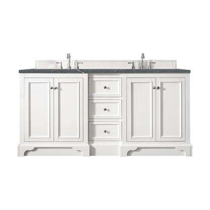 James Martin Vanities De Soto 72" Bright White Double Vanity With 3 cm Parisien Bleu Quartz Top