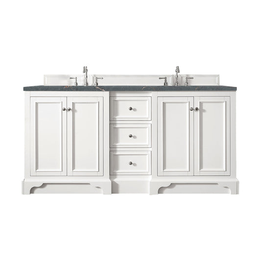 James Martin Vanities De Soto 72" Bright White Double Vanity With 3 cm Parisien Bleu Quartz Top