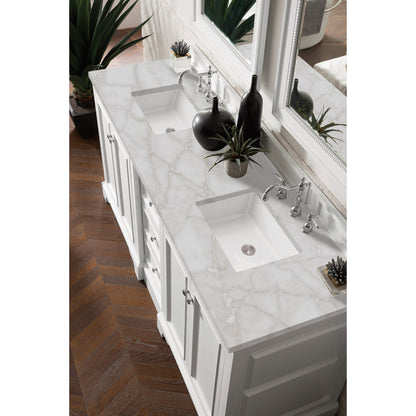 James Martin Vanities De Soto 72" Bright White Double Vanity With 3 cm Victorian Silver Quartz Top