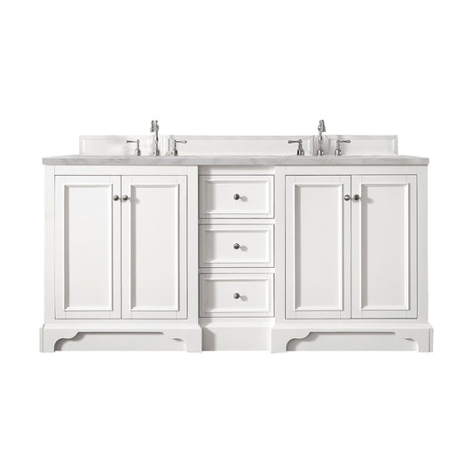 James Martin Vanities De Soto 72" Bright White Double Vanity With 3 cm Victorian Silver Quartz Top