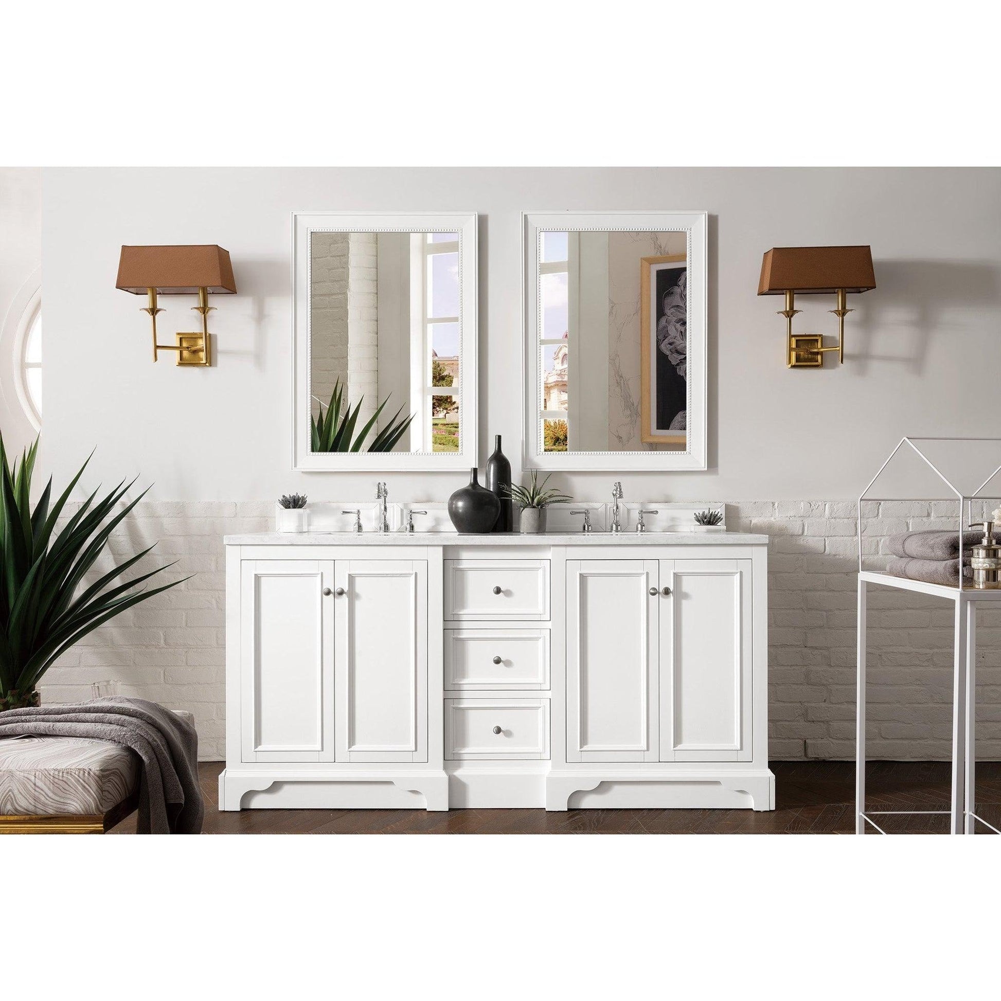 James Martin Vanities De Soto 72" Bright White Double Vanity With 3cm Arctic Fall Solid Surface Top