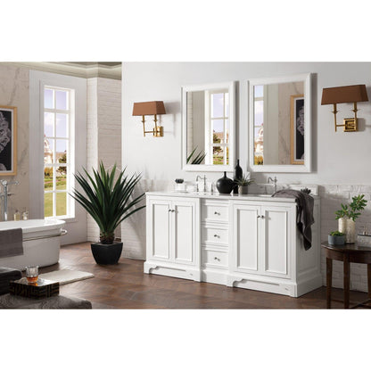 James Martin Vanities De Soto 72" Bright White Double Vanity With 3cm Arctic Fall Solid Surface Top