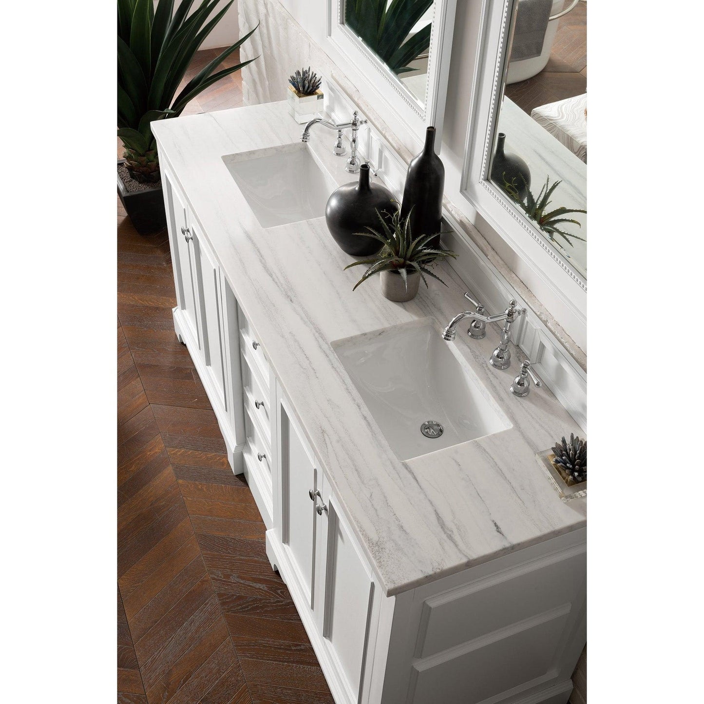 James Martin Vanities De Soto 72" Bright White Double Vanity With 3cm Arctic Fall Solid Surface Top