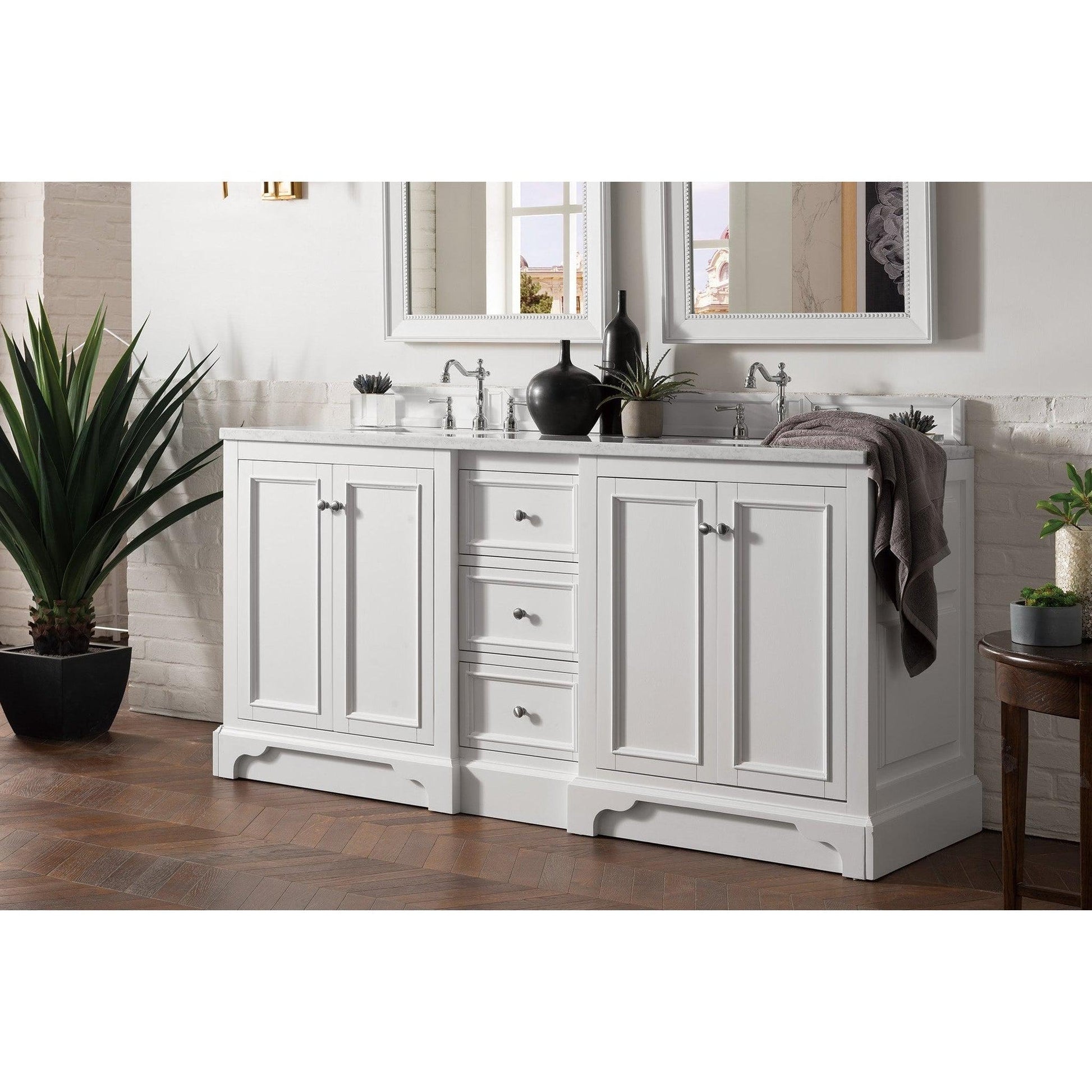 James Martin Vanities De Soto 72" Bright White Double Vanity With 3cm Arctic Fall Solid Surface Top