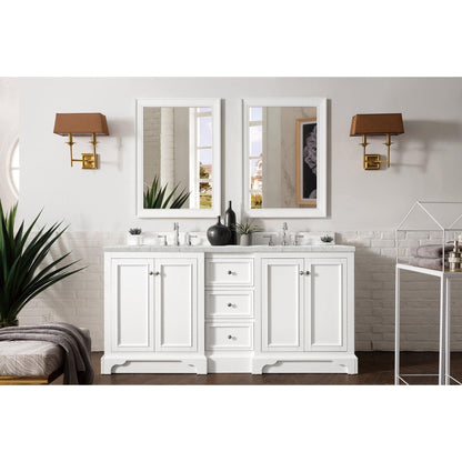 James Martin Vanities De Soto 72" Bright White Double Vanity With 3cm Eternal Jasmine Pearl Quartz Top