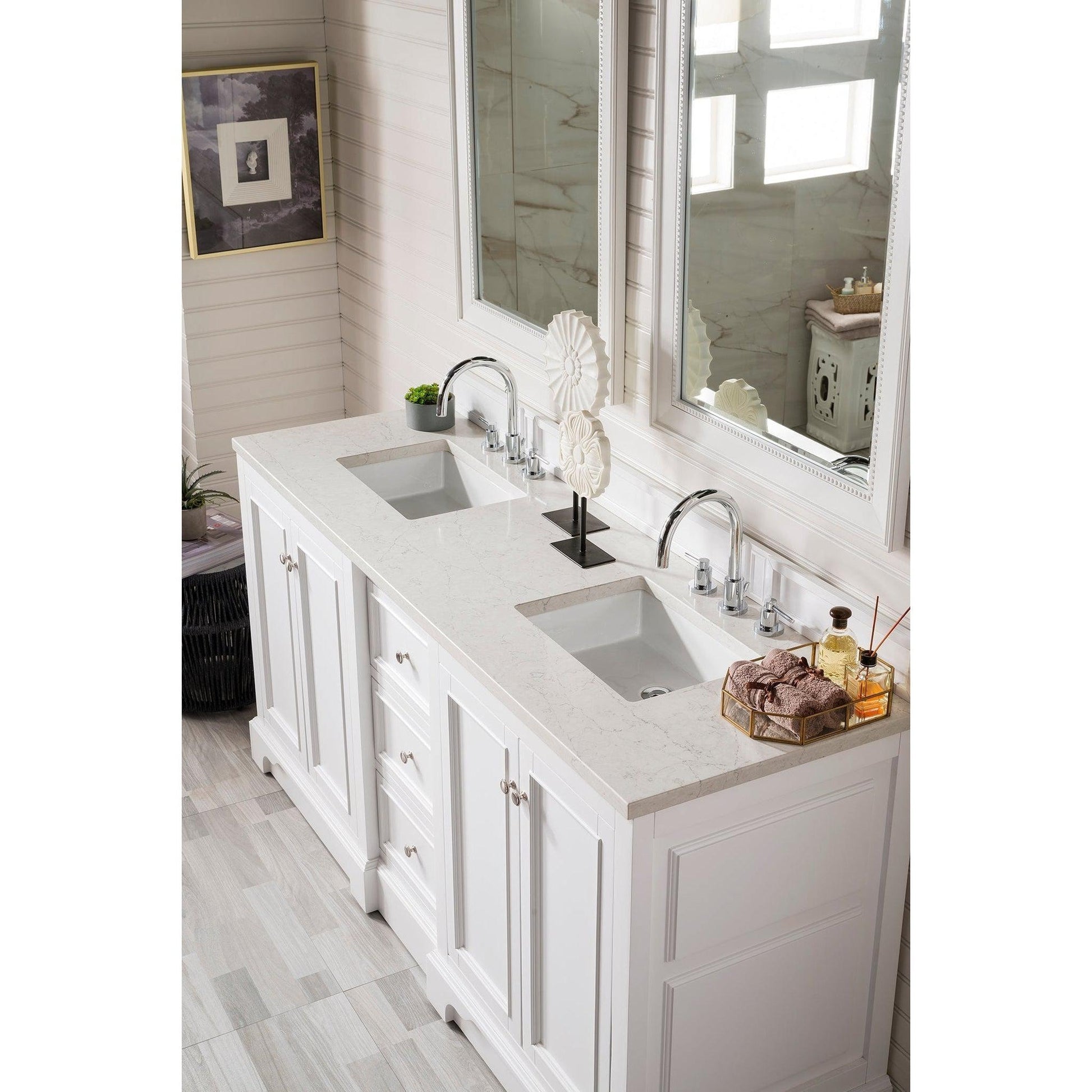 James Martin Vanities De Soto 72" Bright White Double Vanity With 3cm Eternal Jasmine Pearl Quartz Top