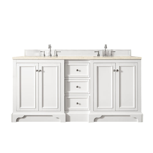 James Martin Vanities De Soto 72" Bright White Double Vanity With 3cm Eternal Marfil Quartz Top