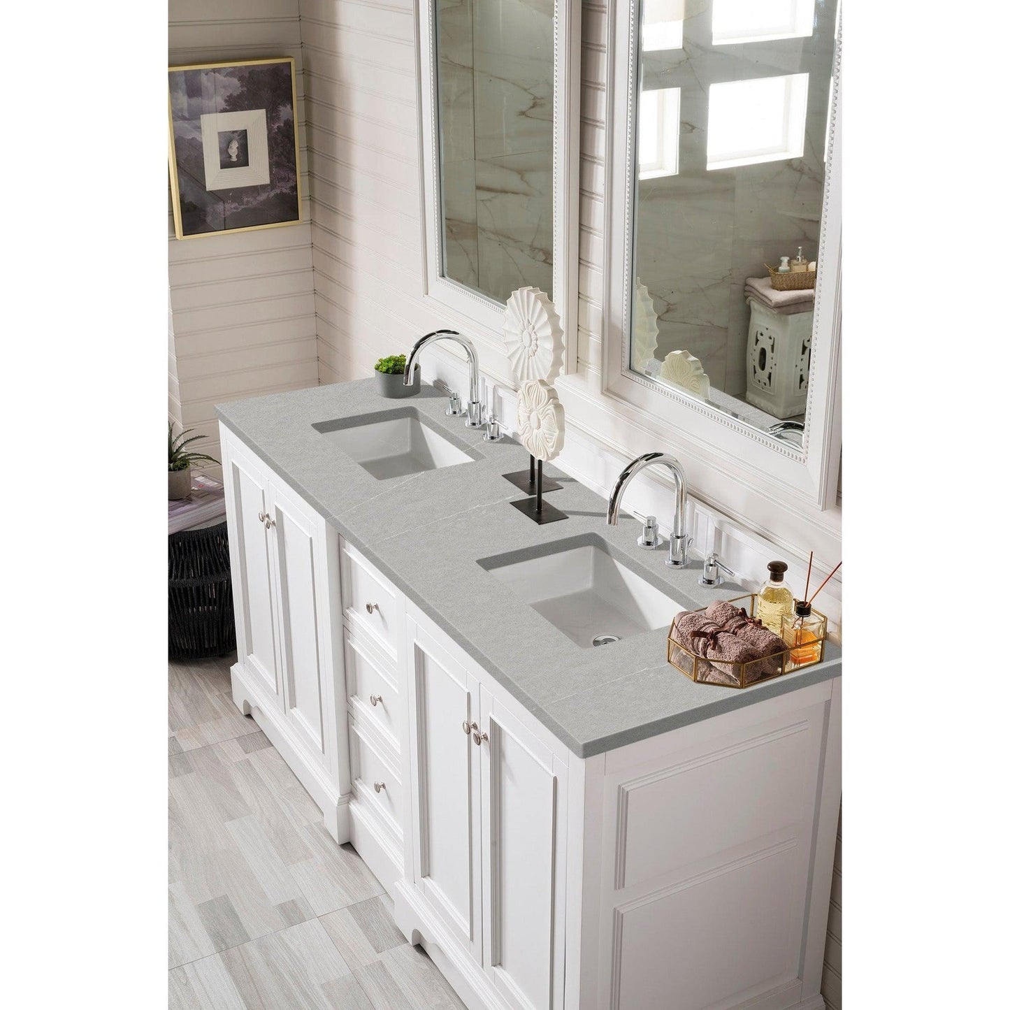 James Martin Vanities De Soto 72" Bright White Double Vanity With 3cm Eternal Serena Quartz Top