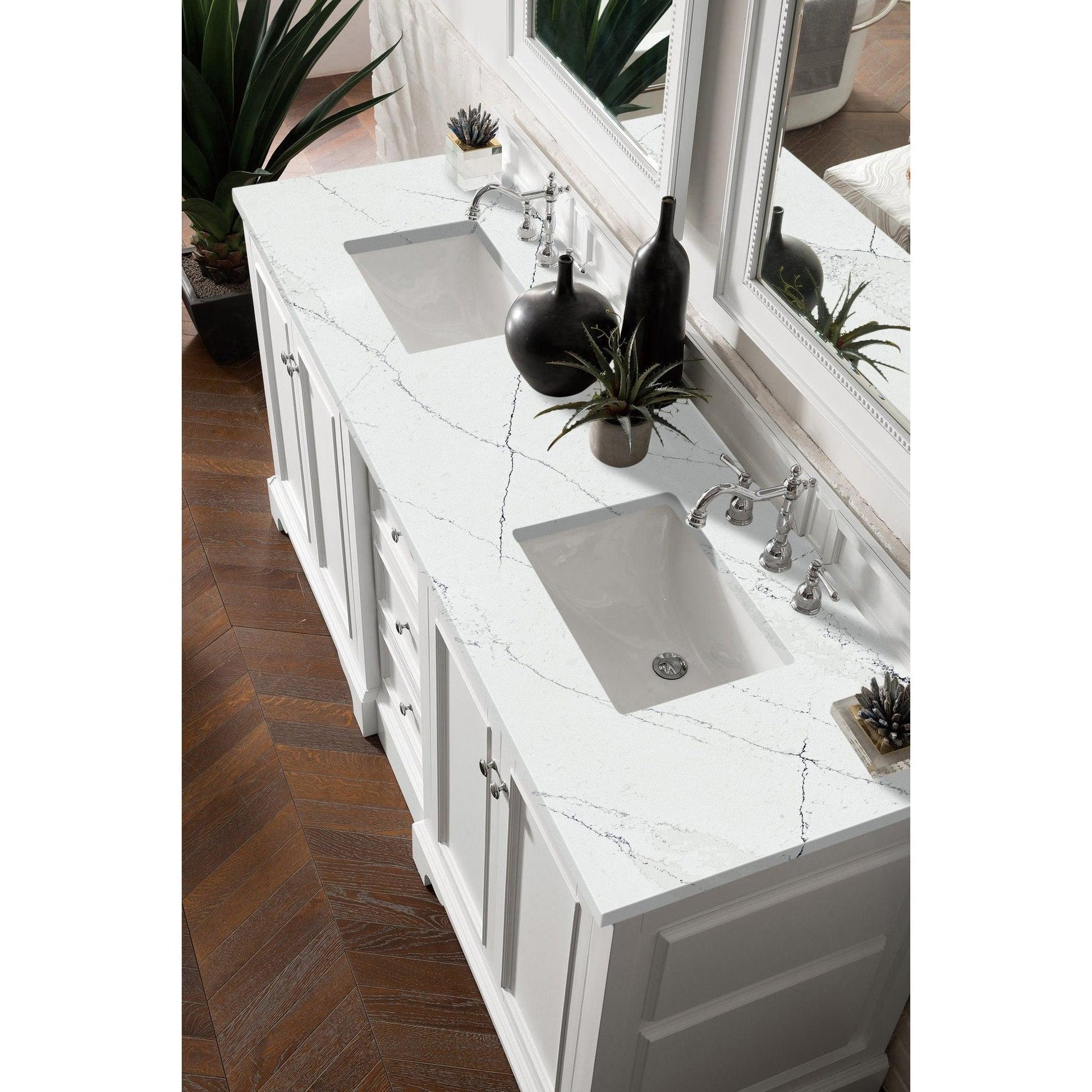 James Martin Vanities De Soto 72" Bright White Double Vanity With 3cm Ethereal Noctis Quartz Top