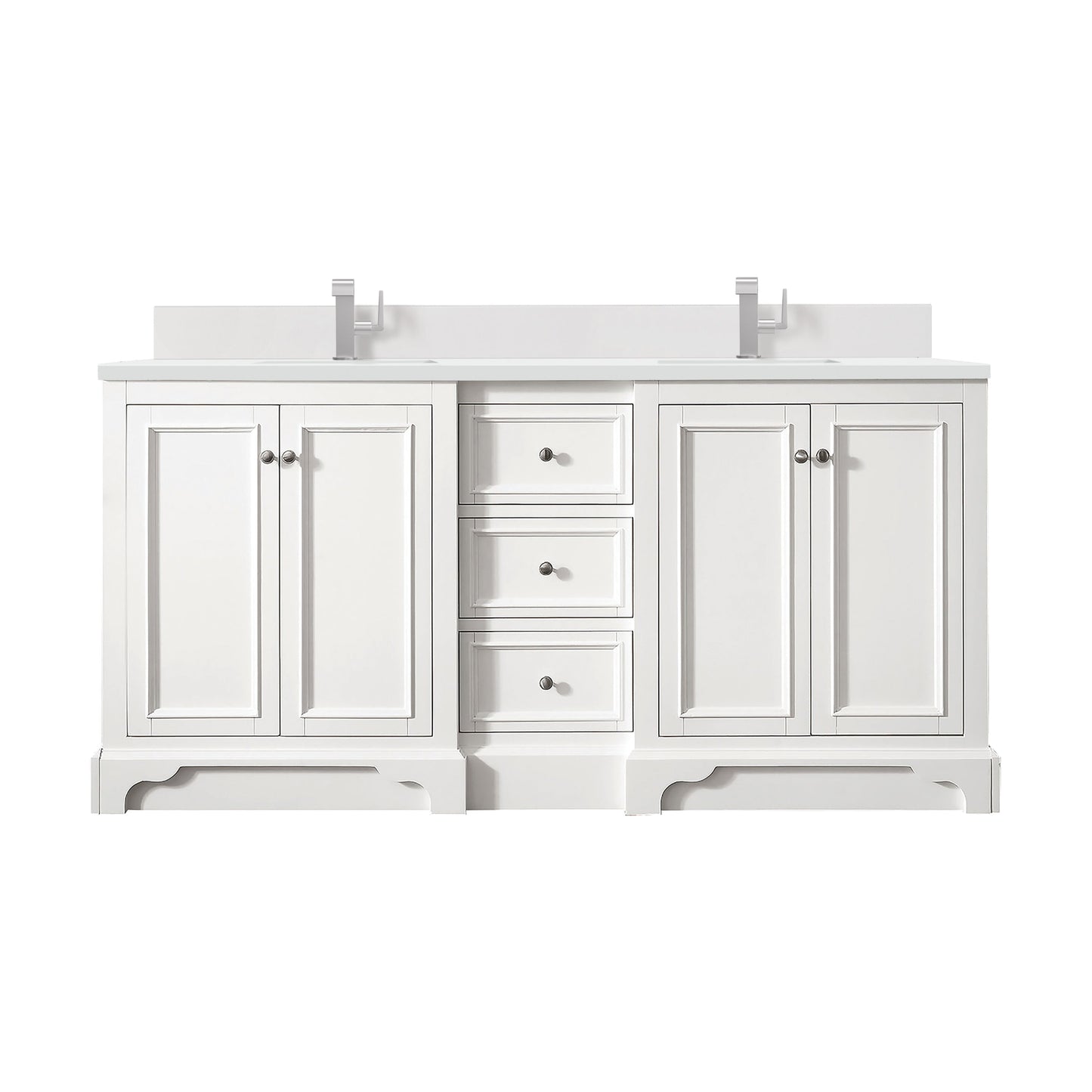 James Martin Vanities De Soto 72" Bright White Double Vanity With Single Hole 3 cm White Zeus Quartz Top & Backsplash