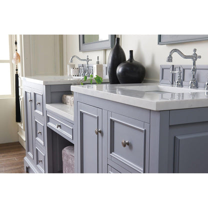 James Martin Vanities De Soto 82" Silver Gray Double Vanity Set With Makeup Table, 3cm Arctic Fall Solid Surface Top