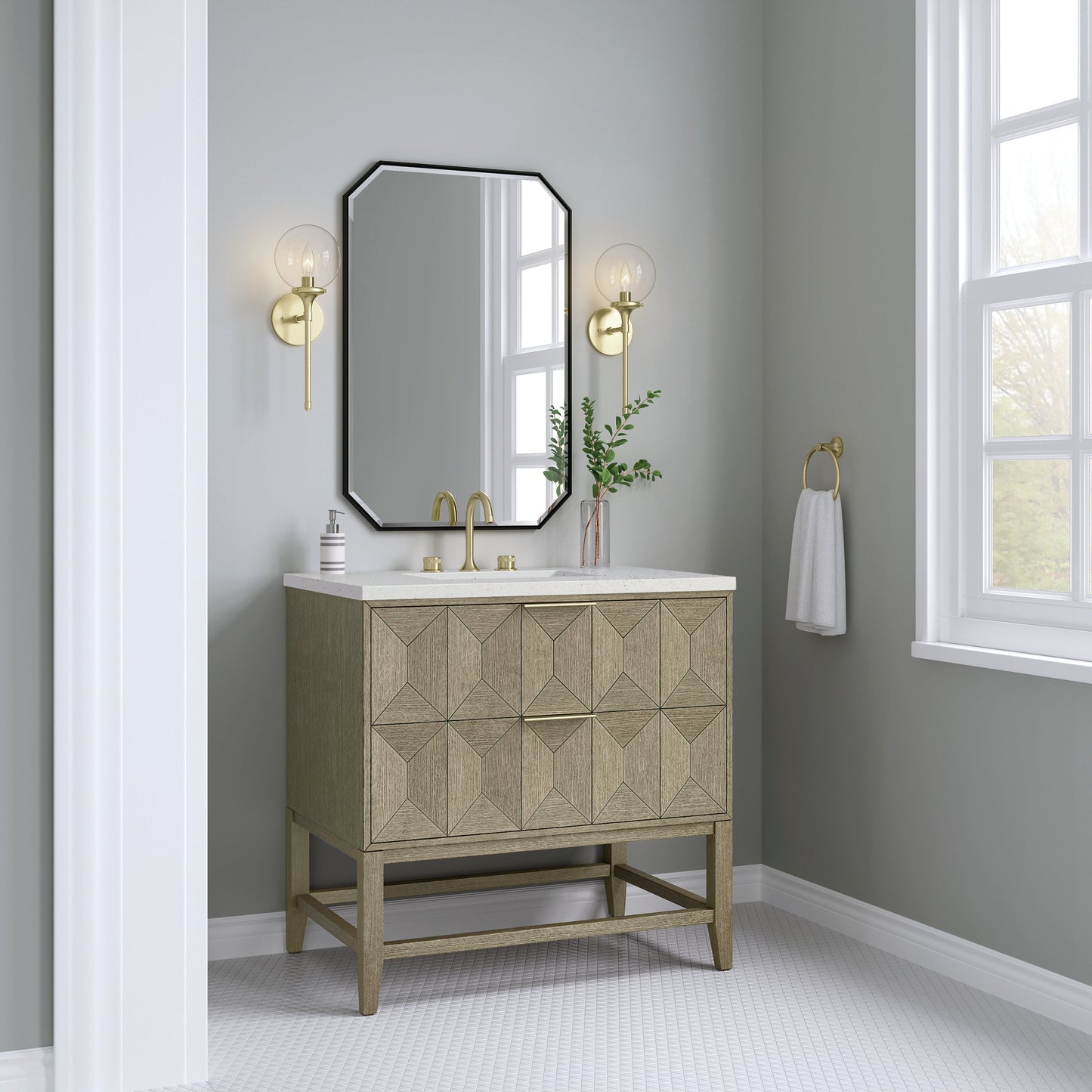 James Martin Vanities Emmeline 36" Pebble Oak Single Vanity With 3 cm Lime Delight Top