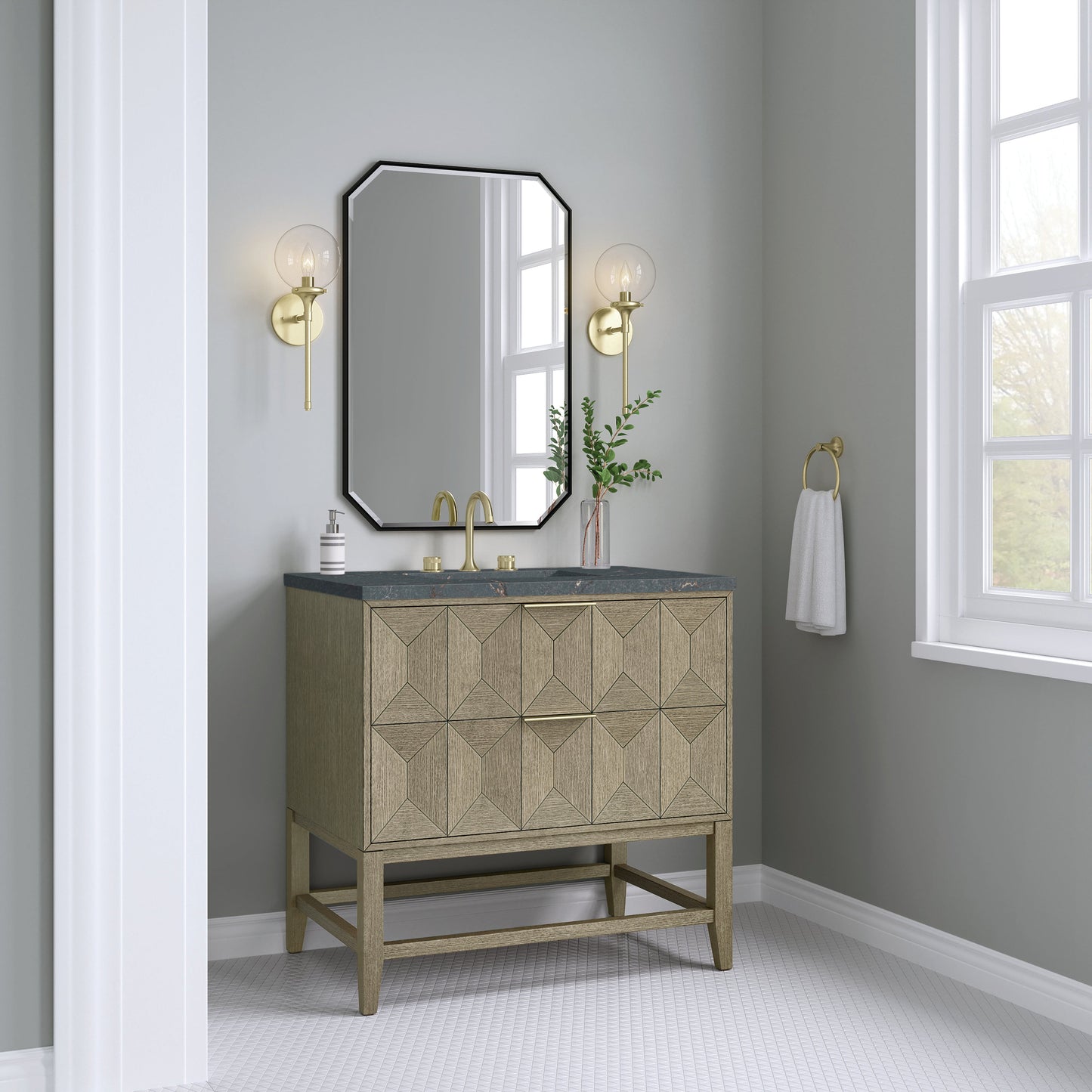 James Martin Vanities Emmeline 36" Pebble Oak Single Vanity With 3 cm Parisien Bleu Top