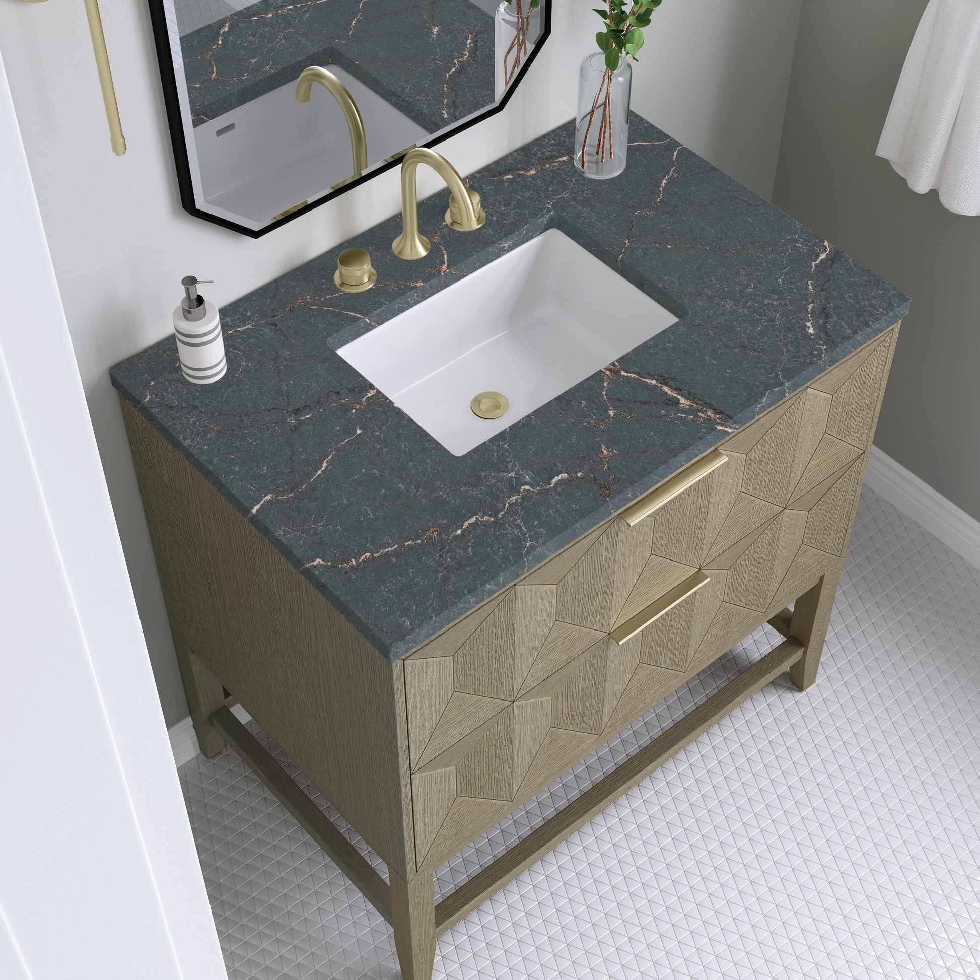 James Martin Vanities Emmeline 36" Pebble Oak Single Vanity With 3 cm Parisien Bleu Top