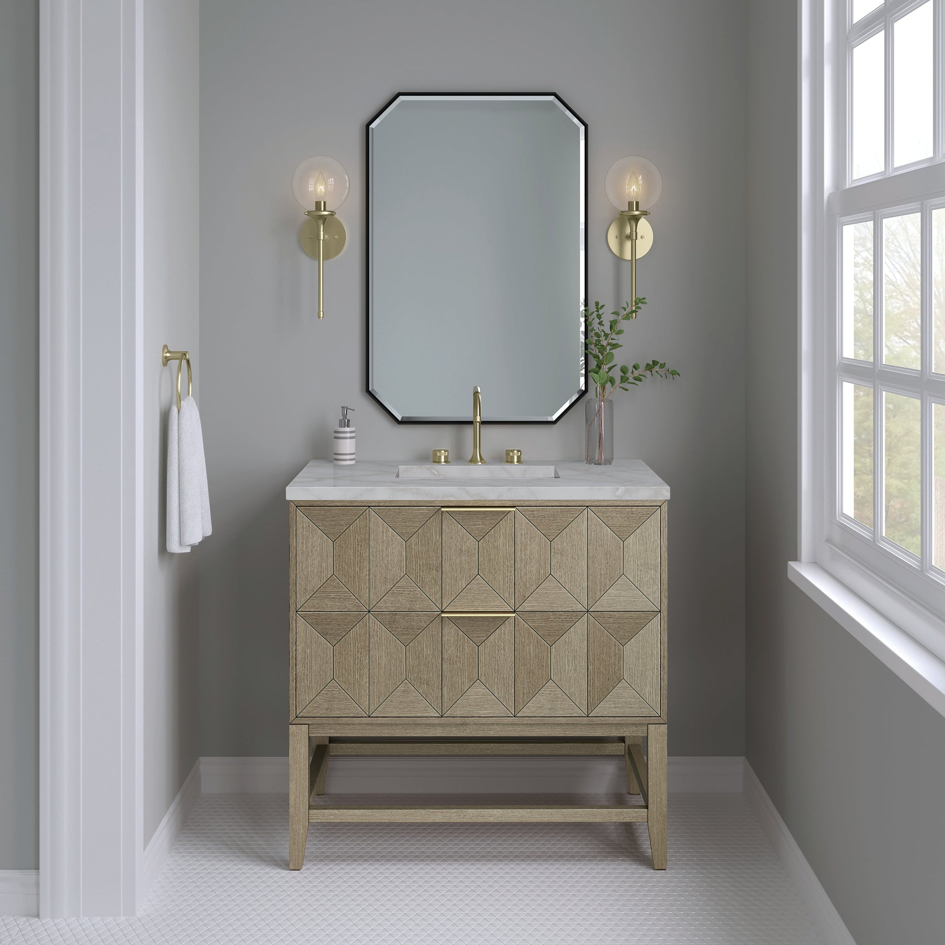 James Martin Vanities Emmeline 36" Pebble Oak Single Vanity With 3 cm Victorian Silver Top