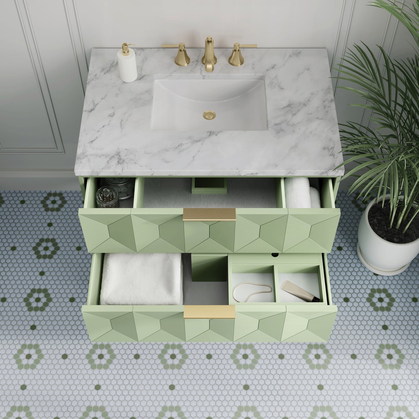 James Martin Vanities Emmeline 36" Pistachio Single Vanity With 3 cm Carrara Marble Top