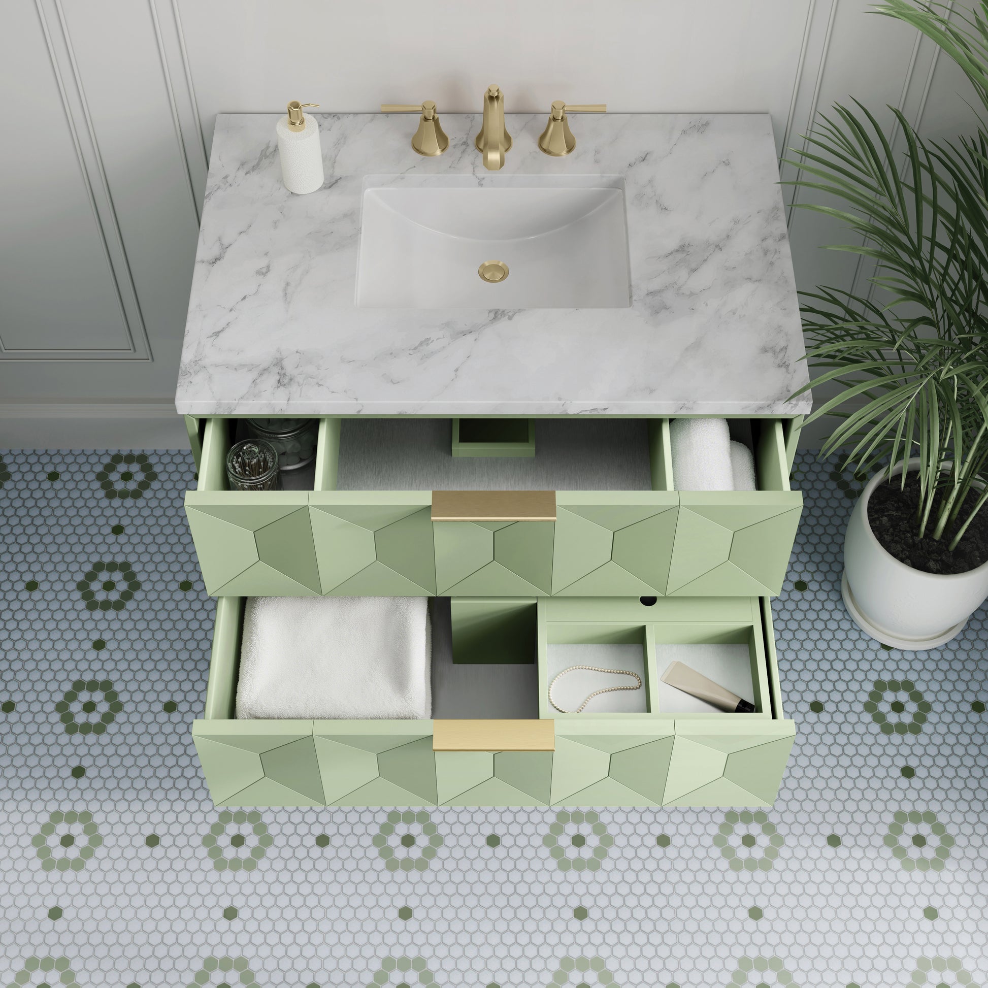 James Martin Vanities Emmeline 36" Pistachio Single Vanity With 3 cm Carrara Marble Top