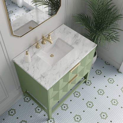 James Martin Vanities Emmeline 36" Pistachio Single Vanity With 3 cm Carrara Marble Top