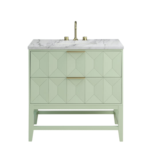 James Martin Vanities Emmeline 36" Pistachio Single Vanity With 3 cm Carrara Marble Top