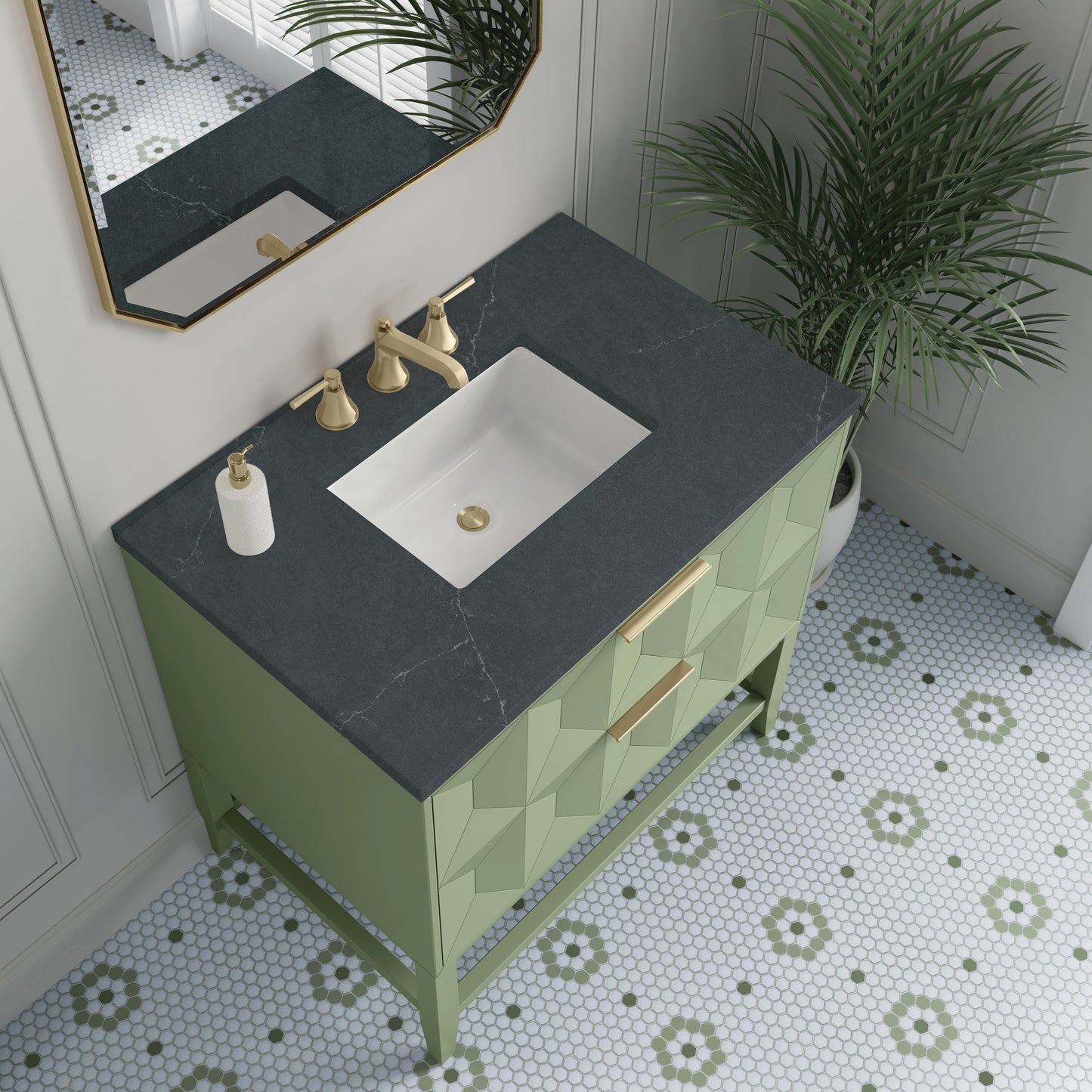 James Martin Vanities Emmeline 36" Pistachio Single Vanity With 3 cm Charcoal Soapstone Top
