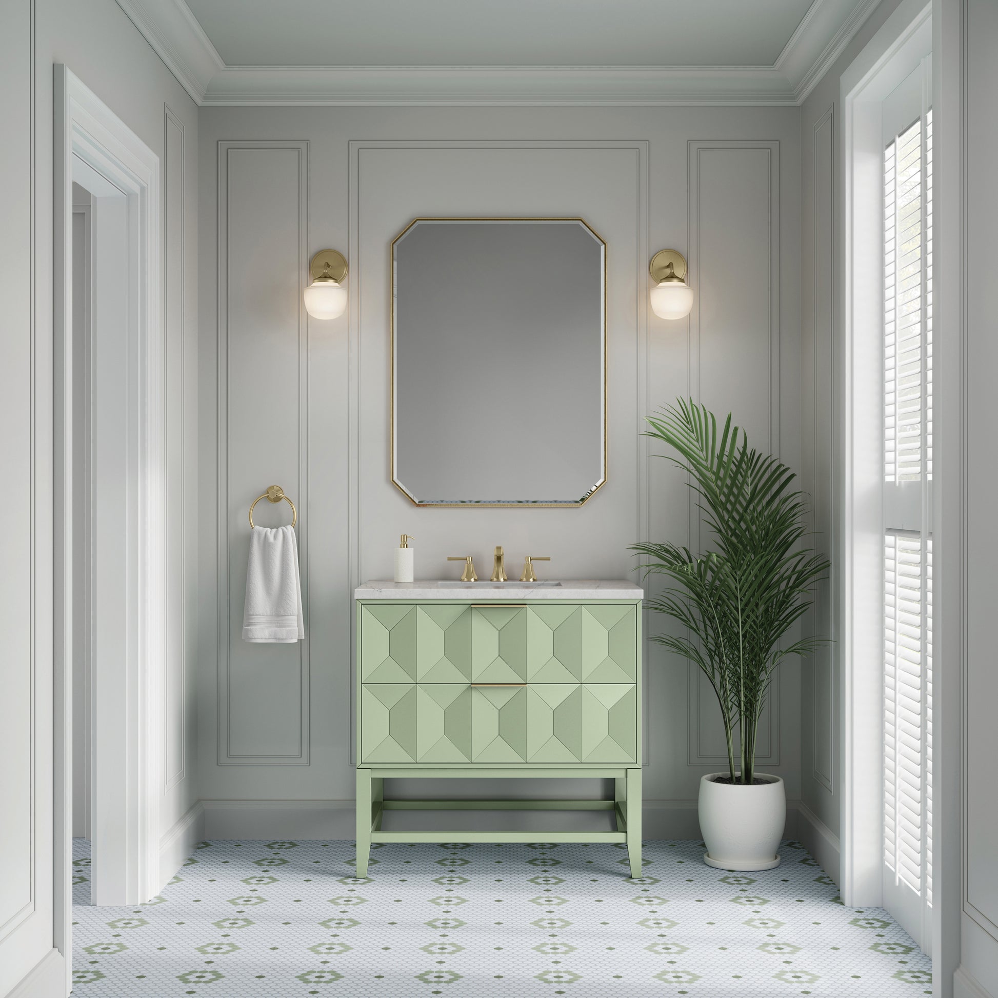 James Martin Vanities Emmeline 36" Pistachio Single Vanity With 3 cm Eternal Jasmine Pearl Top