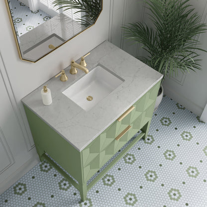 James Martin Vanities Emmeline 36" Pistachio Single Vanity With 3 cm Eternal Jasmine Pearl Top