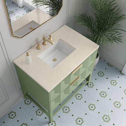 James Martin Vanities Emmeline 36" Pistachio Single Vanity With 3 cm Eternal Marfil Top