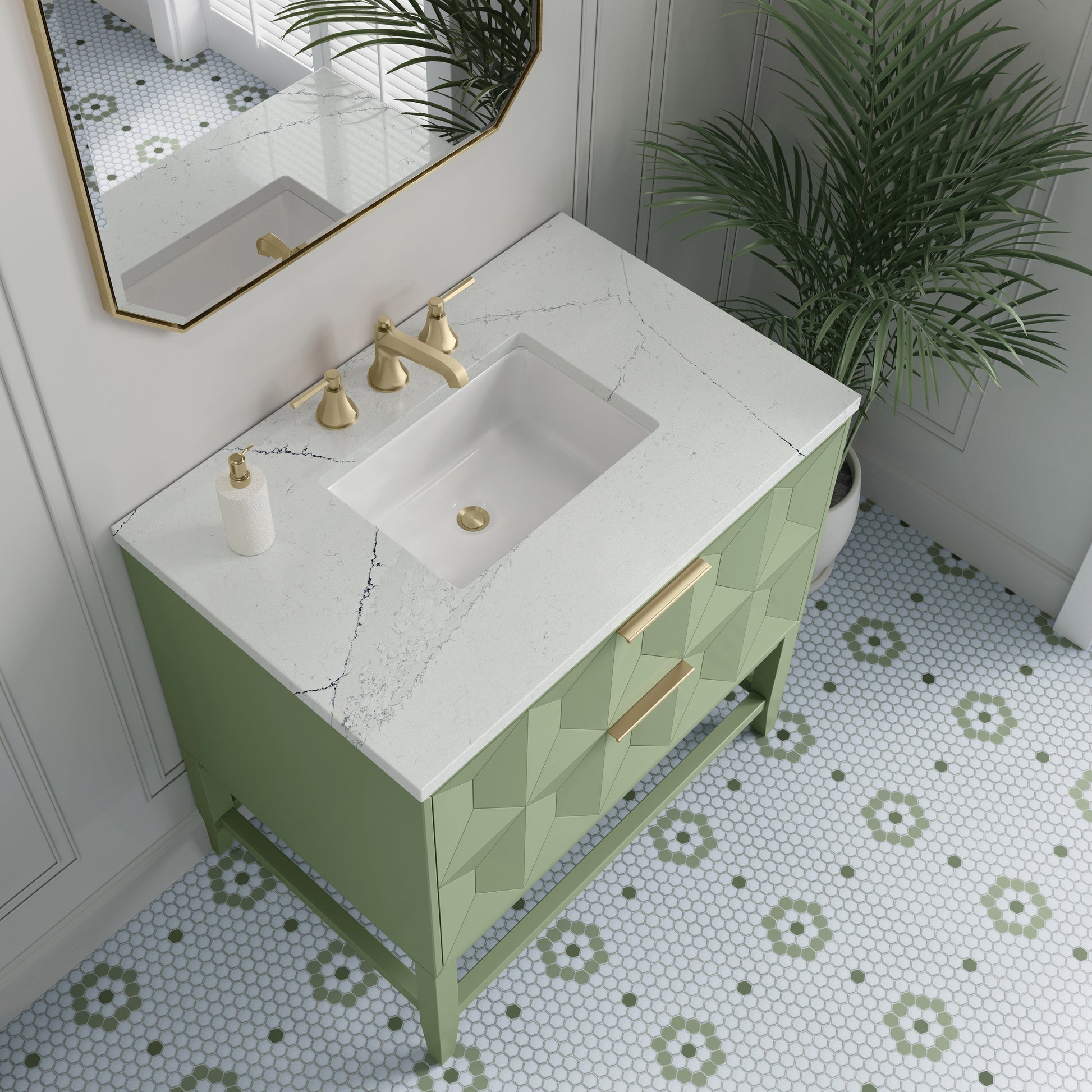 James Martin Vanities Emmeline 36" Pistachio Single Vanity With 3 cm Ethereal Noctis Top