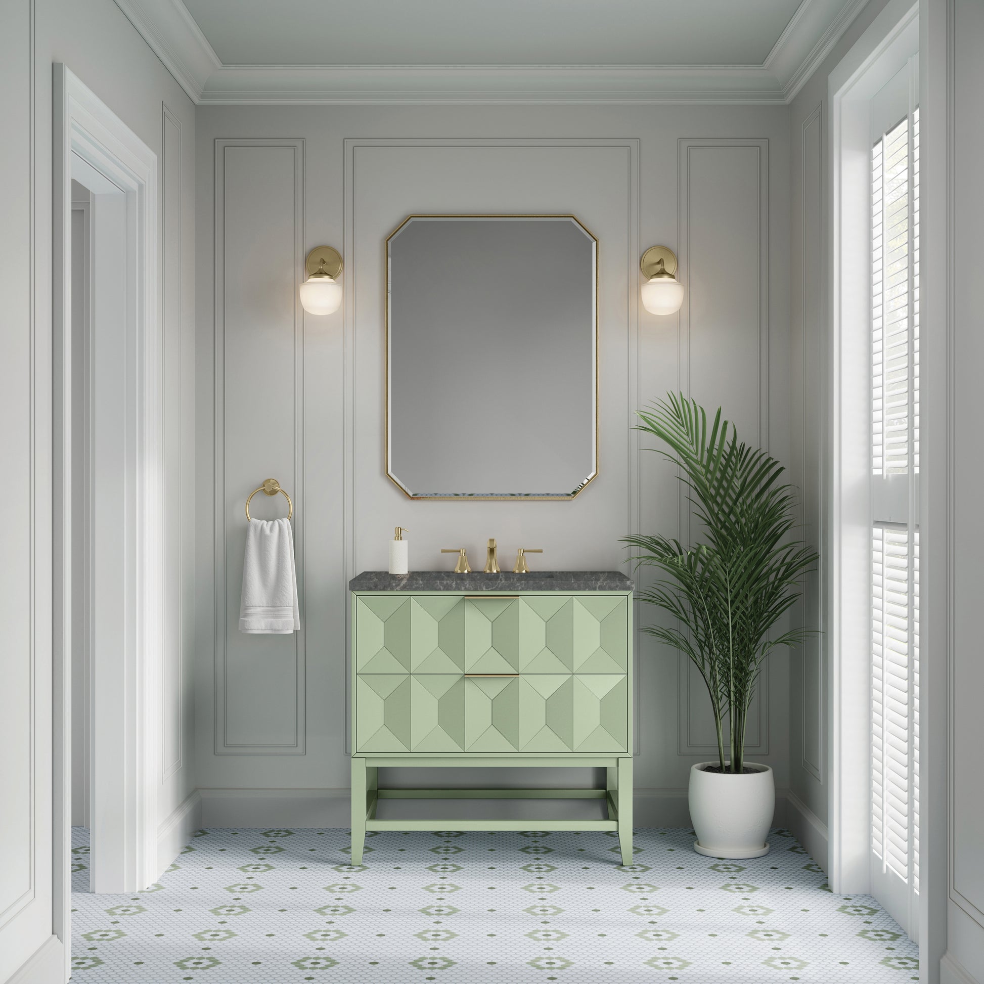 James Martin Vanities Emmeline 36" Pistachio Single Vanity With 3 cm Parisien Bleu Top