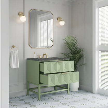 James Martin Vanities Emmeline 36" Pistachio Single Vanity With 3 cm Parisien Bleu Top