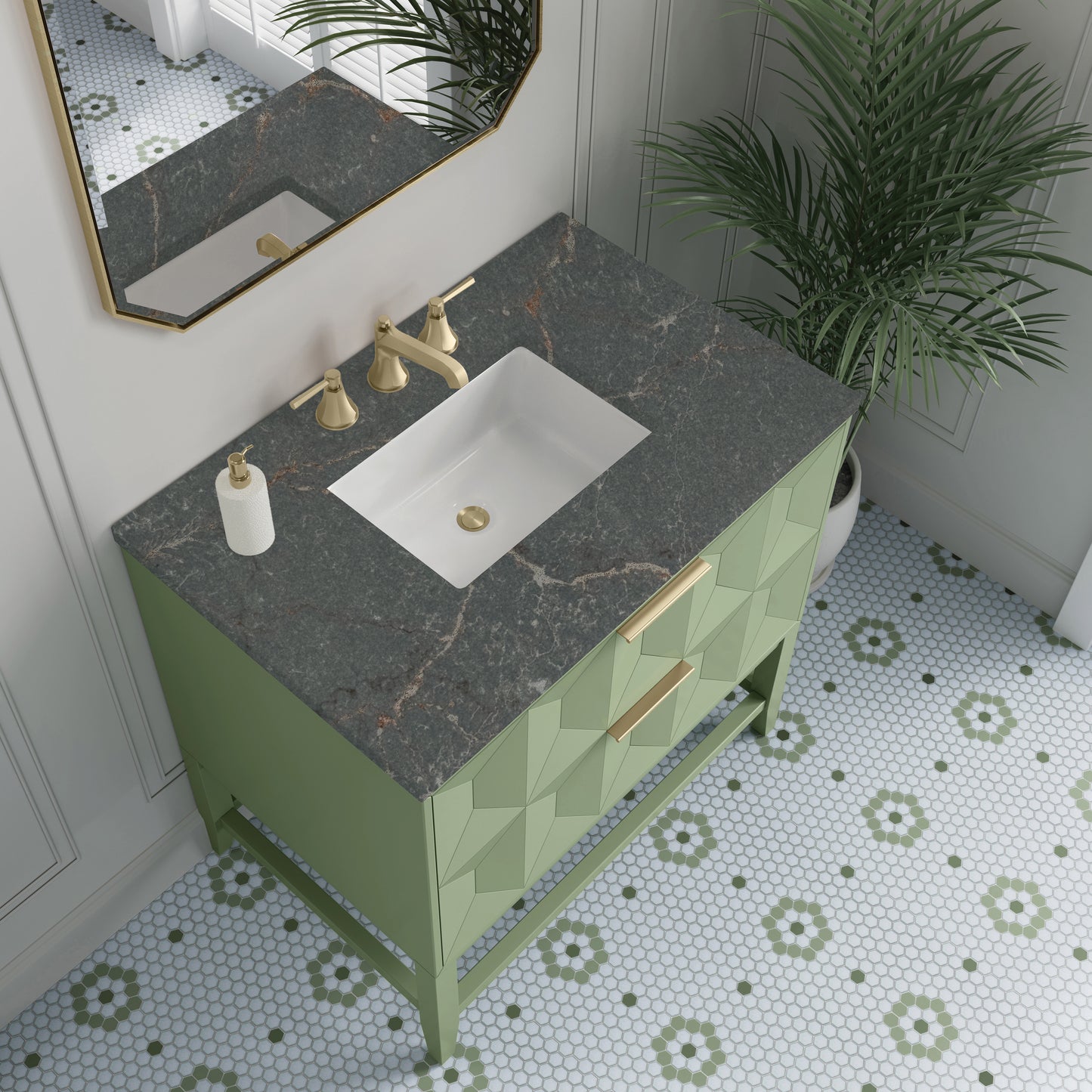 James Martin Vanities Emmeline 36" Pistachio Single Vanity With 3 cm Parisien Bleu Top