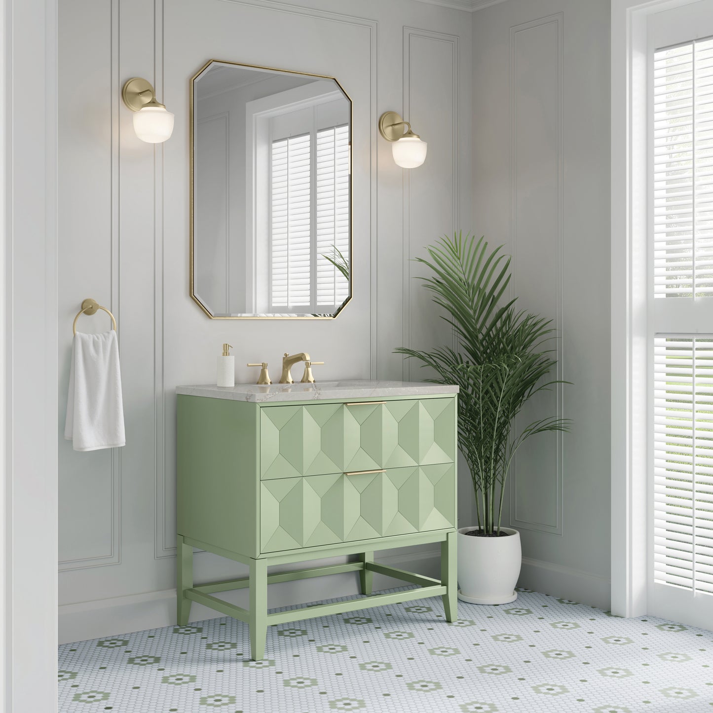 James Martin Vanities Emmeline 36" Pistachio Single Vanity With 3 cm Victorian Silver Top