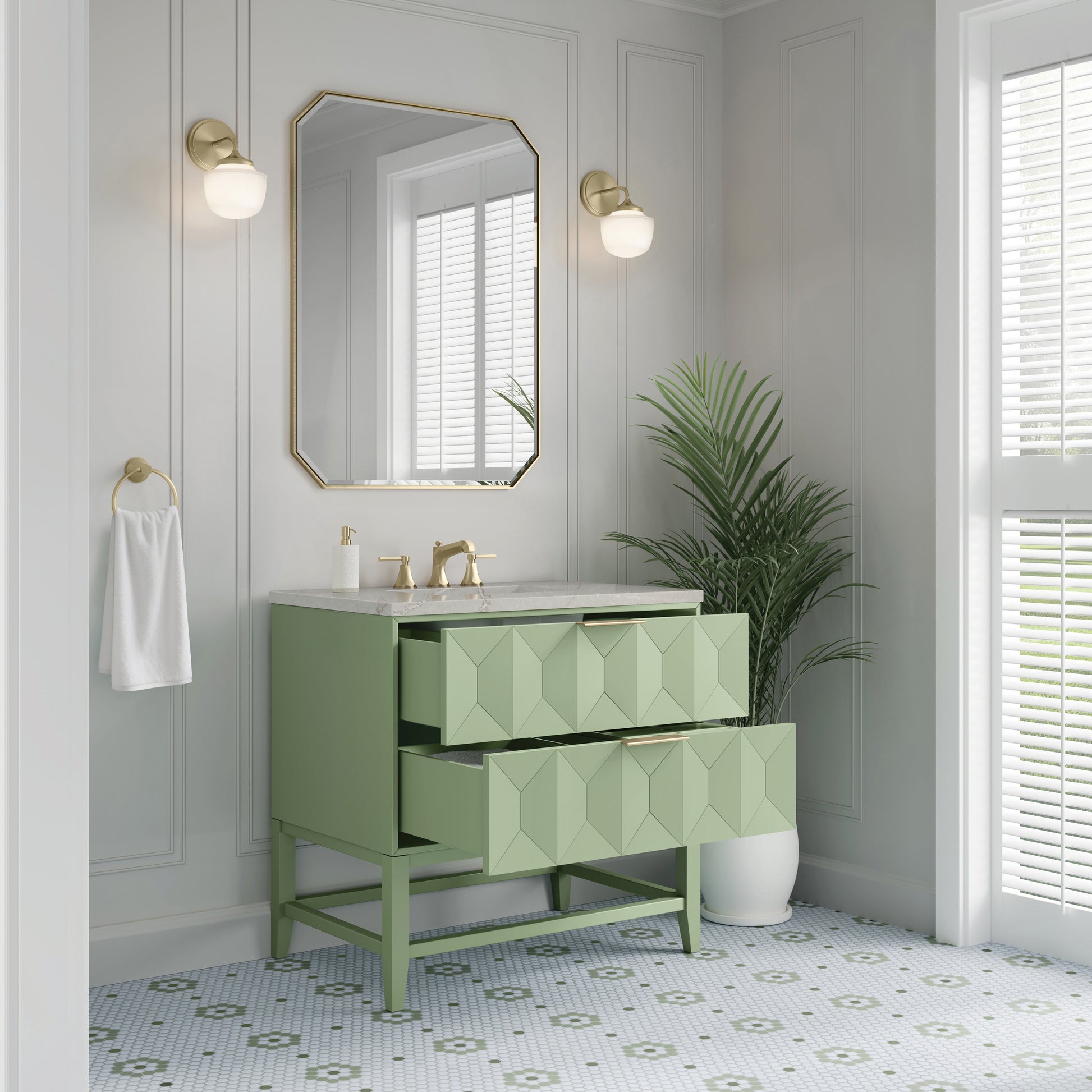 James Martin Vanities Emmeline 36" Pistachio Single Vanity With 3 cm Victorian Silver Top