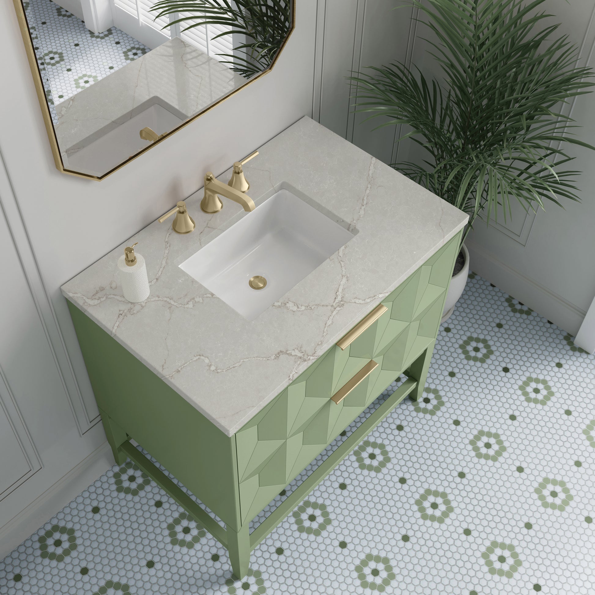James Martin Vanities Emmeline 36" Pistachio Single Vanity With 3 cm Victorian Silver Top