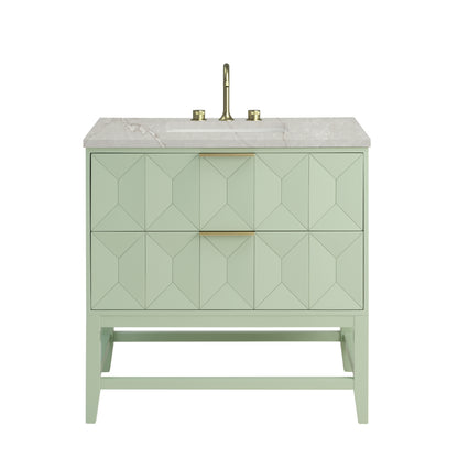 James Martin Vanities Emmeline 36" Pistachio Single Vanity With 3 cm Victorian Silver Top