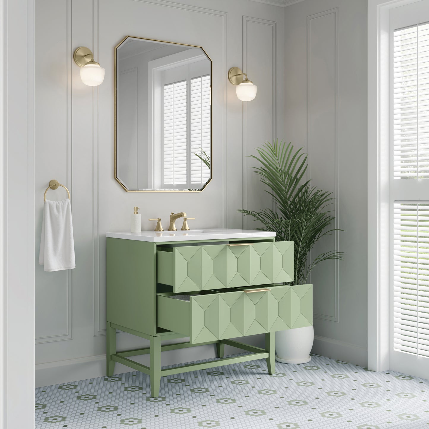 James Martin Vanities Emmeline 36" Pistachio Single Vanity With 3 cm White Zeus Top