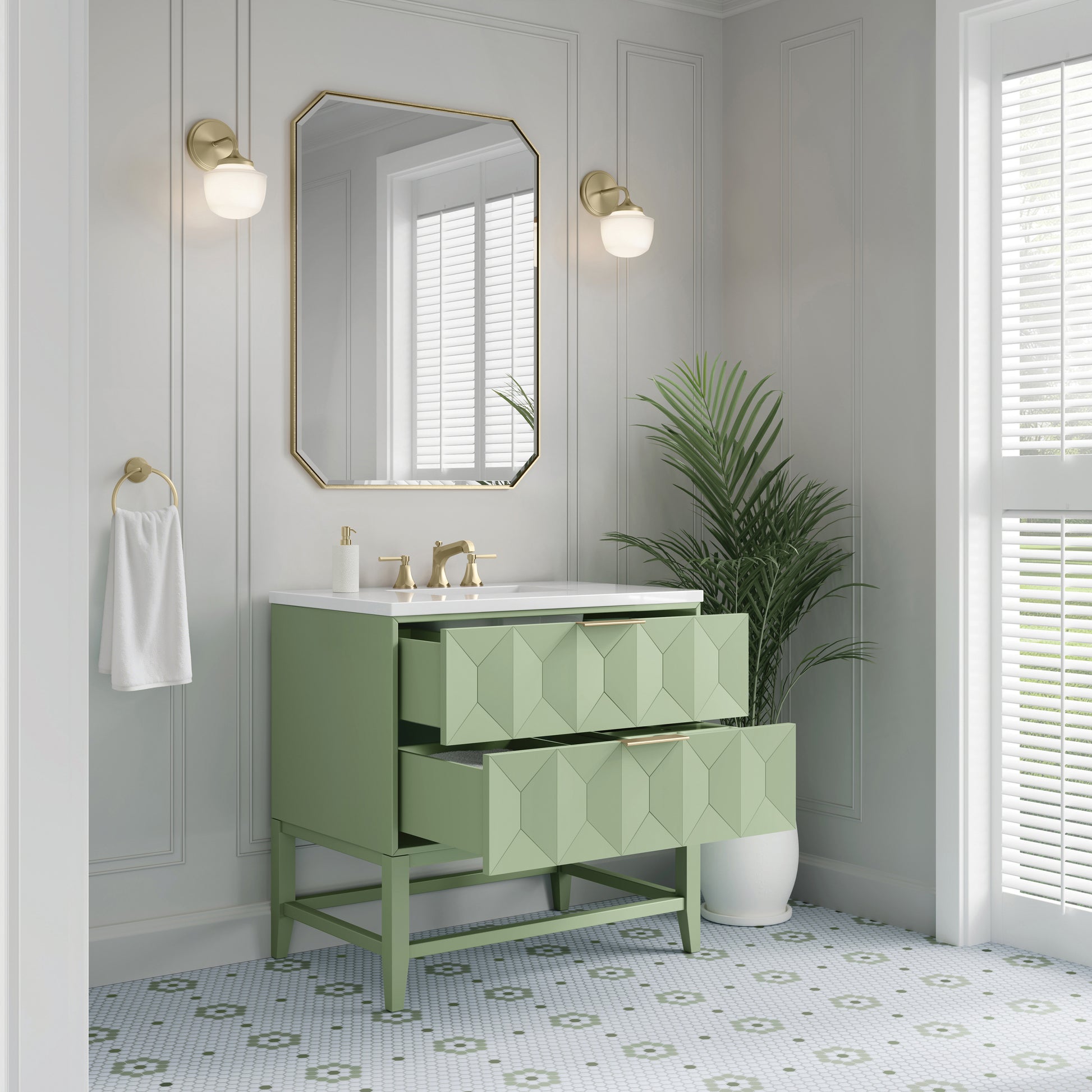 James Martin Vanities Emmeline 36" Pistachio Single Vanity With 3 cm White Zeus Top