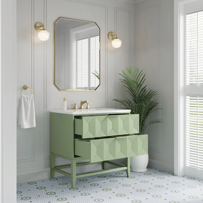James Martin Vanities Emmeline 36" Pistachio Single Vanity With 3 cm White Zeus Top