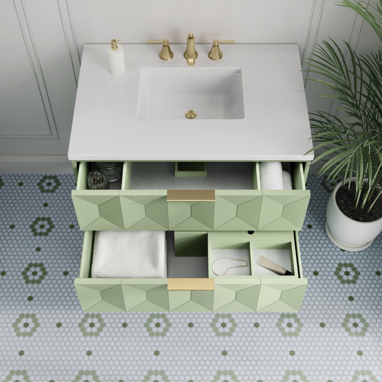 James Martin Vanities Emmeline 36" Pistachio Single Vanity With 3 cm White Zeus Top