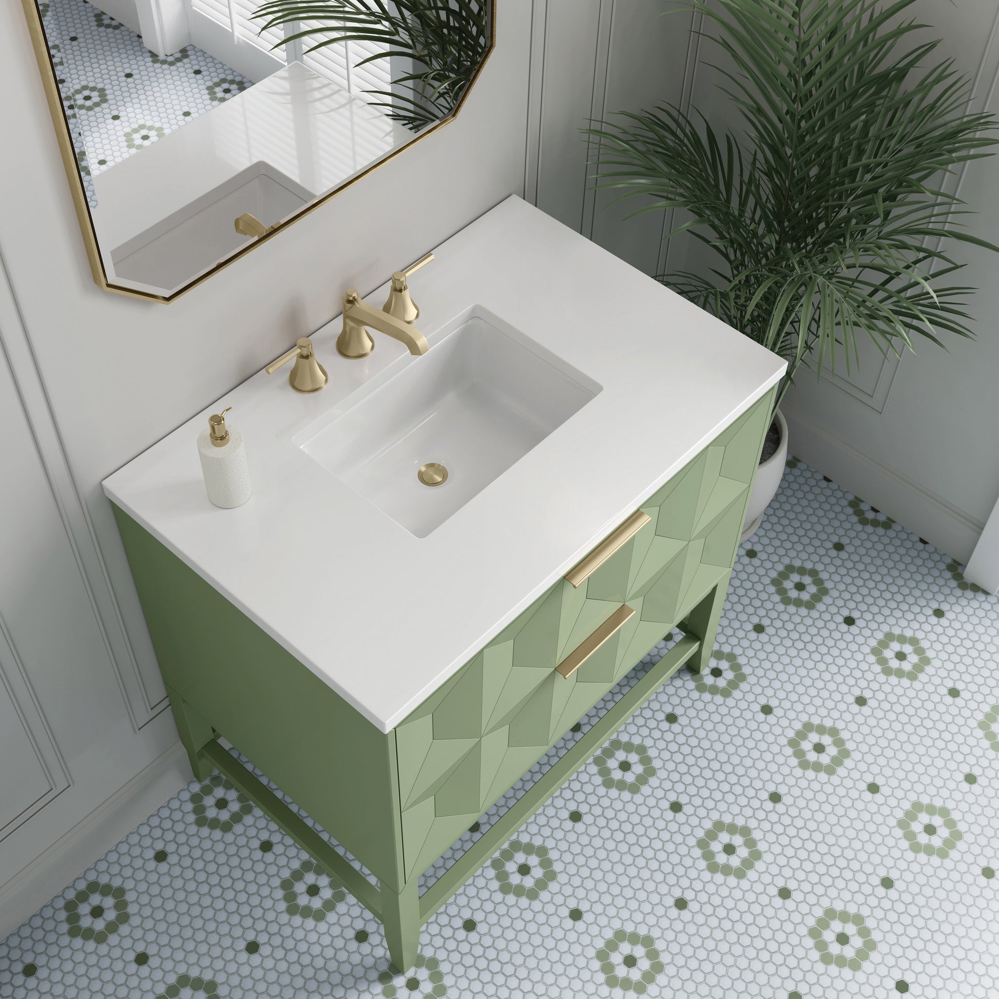 James Martin Vanities Emmeline 36" Pistachio Single Vanity With 3 cm White Zeus Top