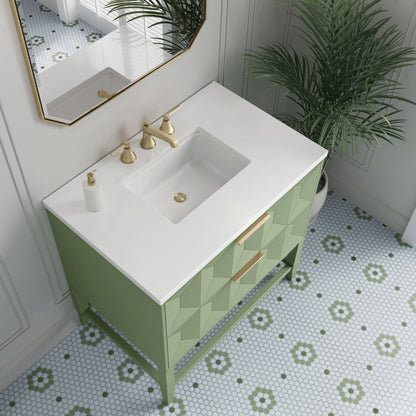 James Martin Vanities Emmeline 36" Pistachio Single Vanity With 3 cm White Zeus Top