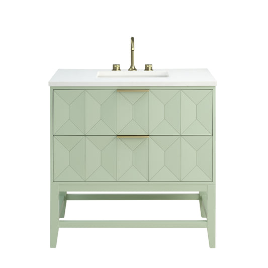 James Martin Vanities Emmeline 36" Pistachio Single Vanity With 3 cm White Zeus Top