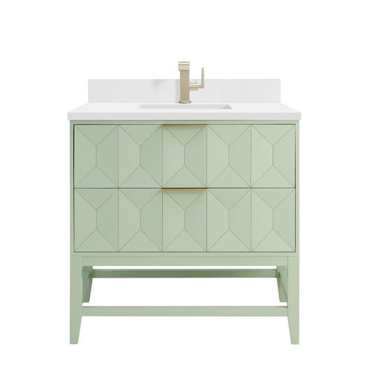 James Martin Vanities Emmeline 36" Pistachio Single Vanity With Single Hole 3 cm White Zeus Top & Backsplash