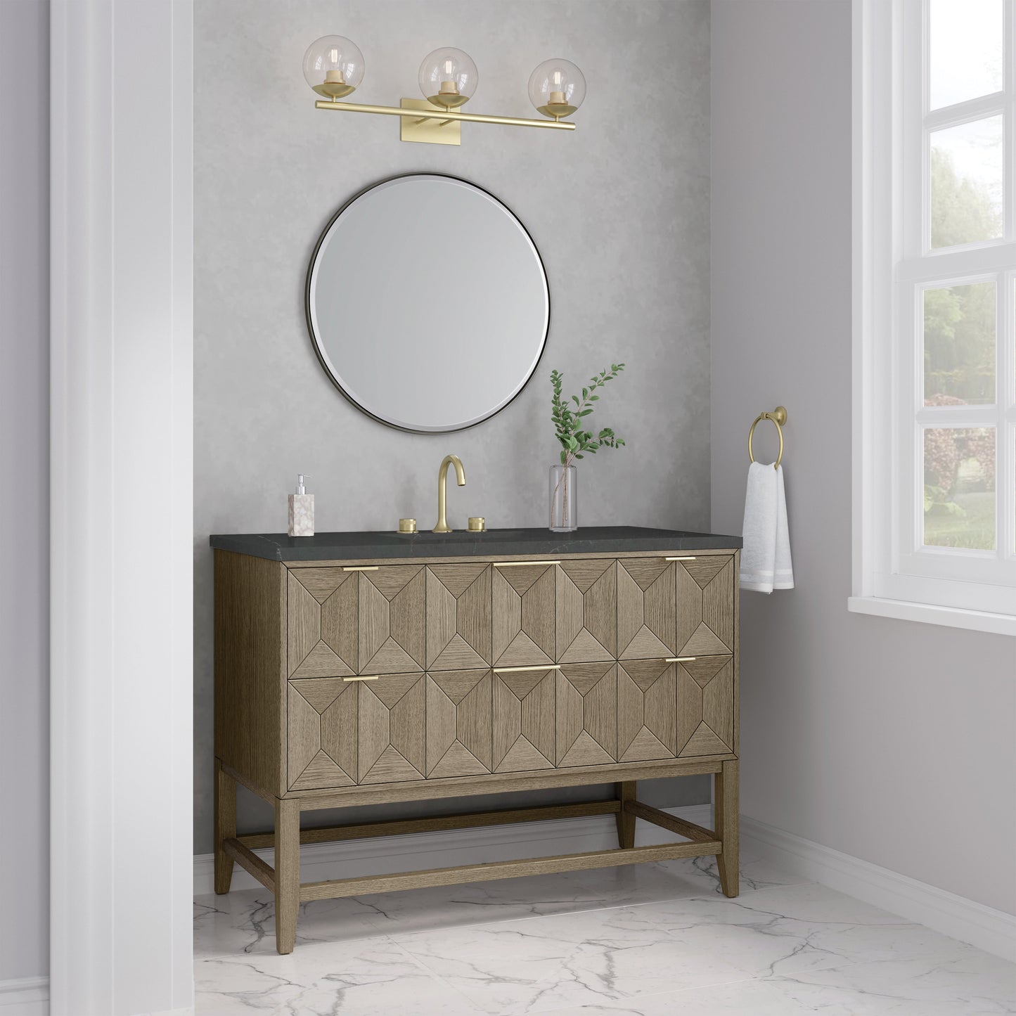 James Martin Vanities Emmeline 48" Pebble Oak Single Vanity With 3 cm Charcoal Soapstone Quartz Top