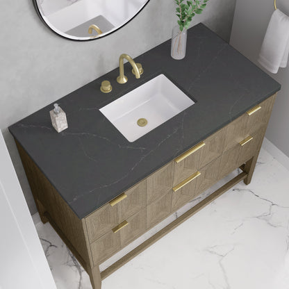 James Martin Vanities Emmeline 48" Pebble Oak Single Vanity With 3 cm Charcoal Soapstone Quartz Top