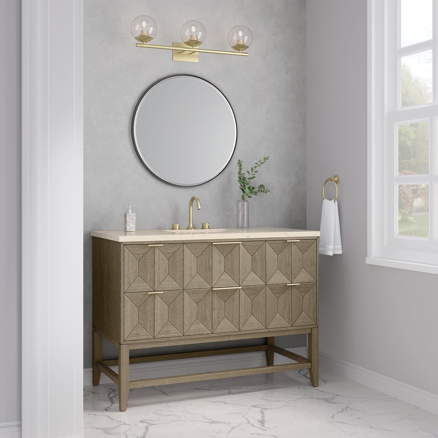 James Martin Vanities Emmeline 48" Pebble Oak Single Vanity With 3 cm Eternal Marfil Quartz Top