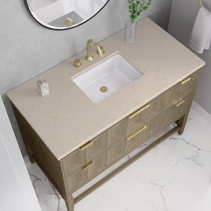 James Martin Vanities Emmeline 48" Pebble Oak Single Vanity With 3 cm Eternal Marfil Quartz Top