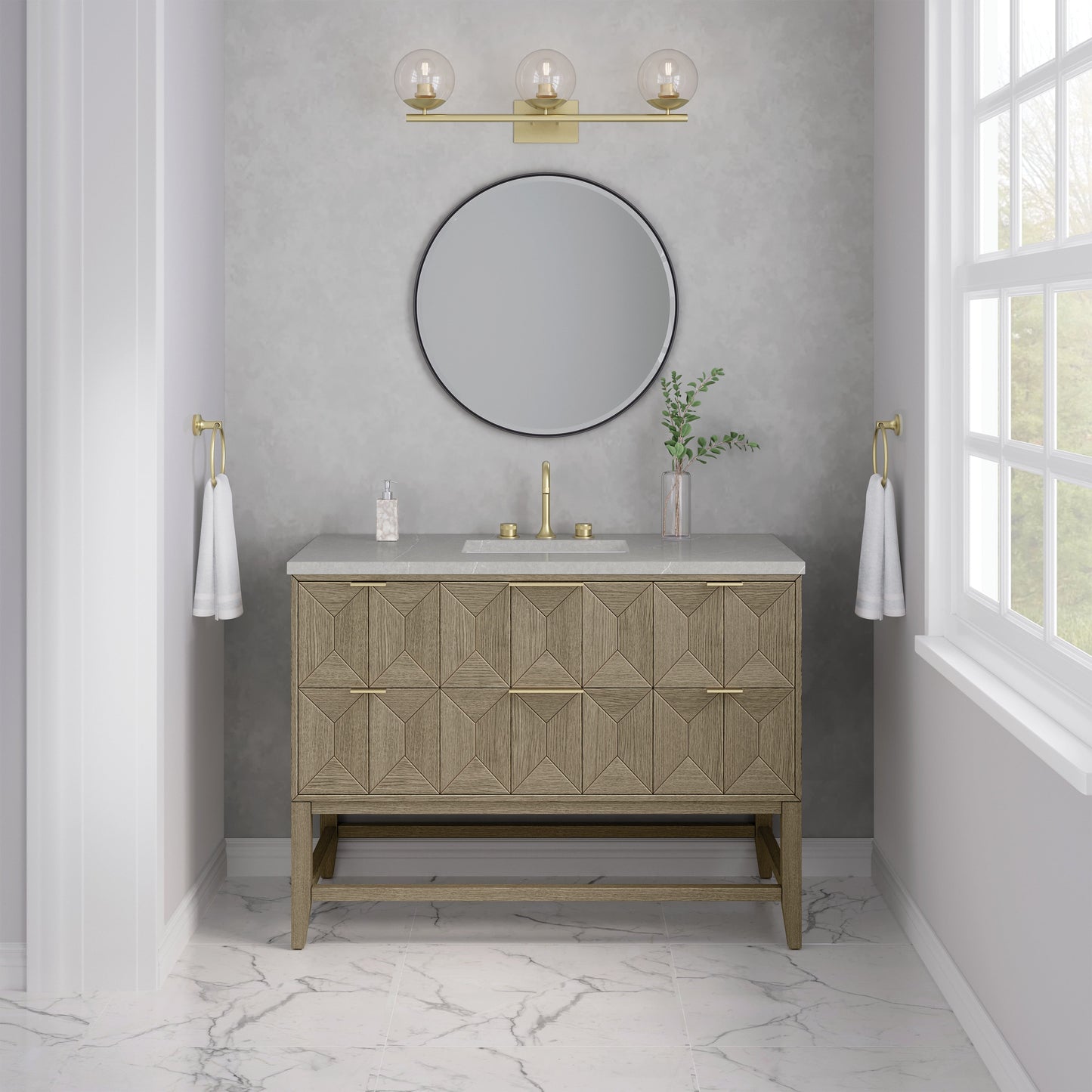 James Martin Vanities Emmeline 48" Pebble Oak Single Vanity With 3 cm Eternal Serena Quartz Top