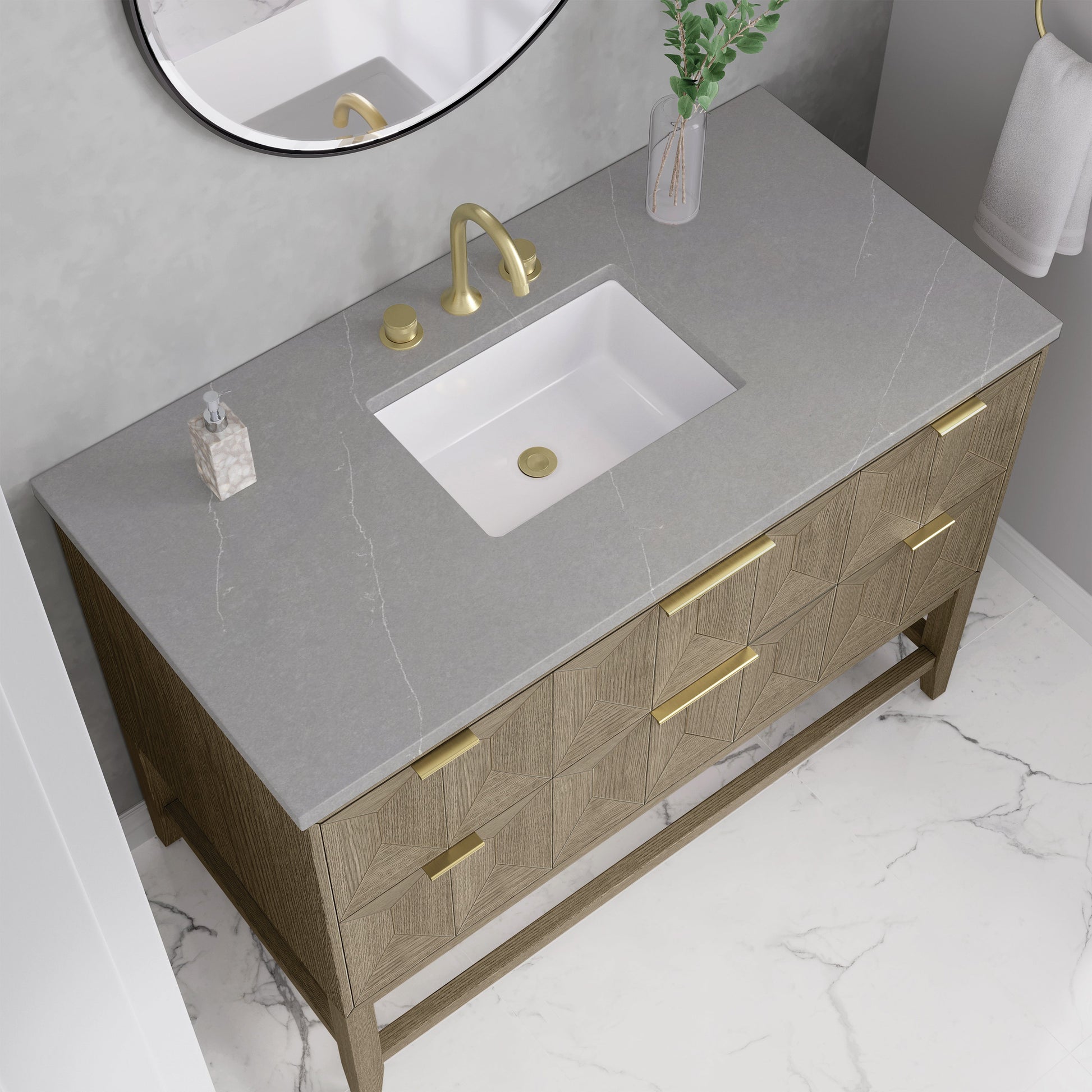 James Martin Vanities Emmeline 48" Pebble Oak Single Vanity With 3 cm Eternal Serena Quartz Top