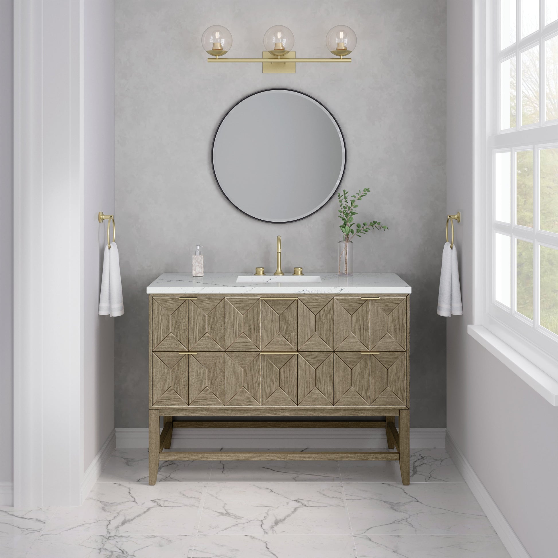 James Martin Vanities Emmeline 48" Pebble Oak Single Vanity With 3 cm Ethereal Noctis Quartz Top